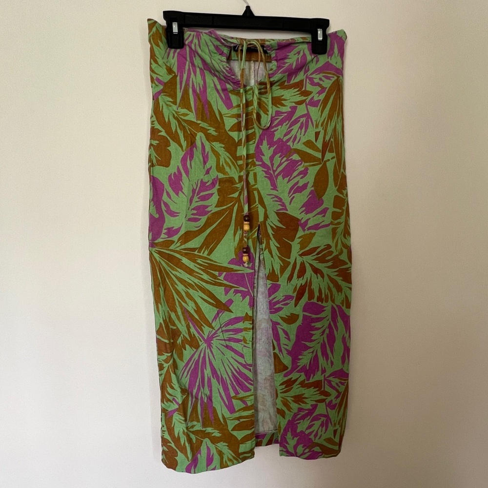 Zara Maxi Skirt Cover Up Tropical Print Linen Blend Womens Size XS NWT - Picture 3 of 11